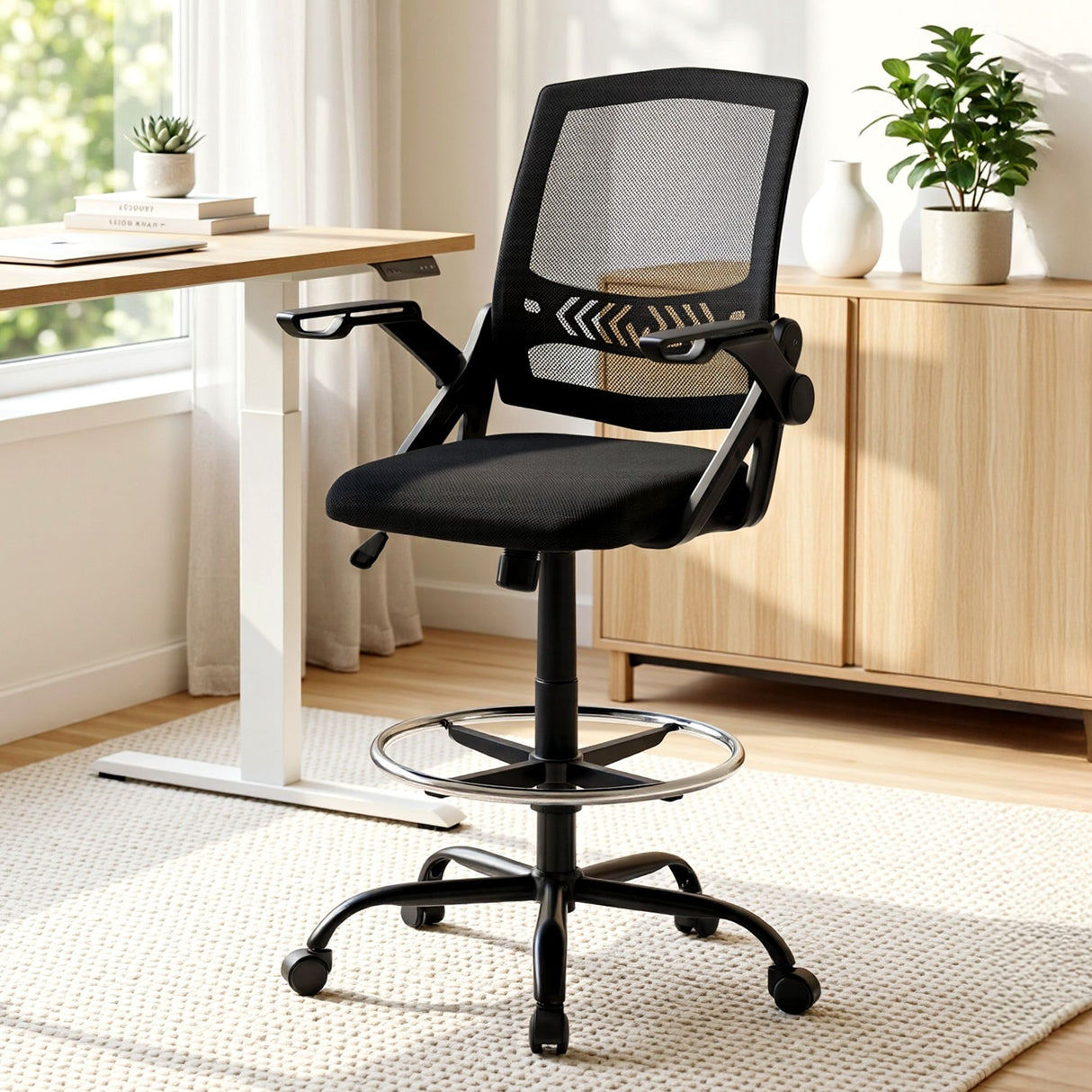 Artiss Office Chair Drafting Stool Mesh Chairs Black