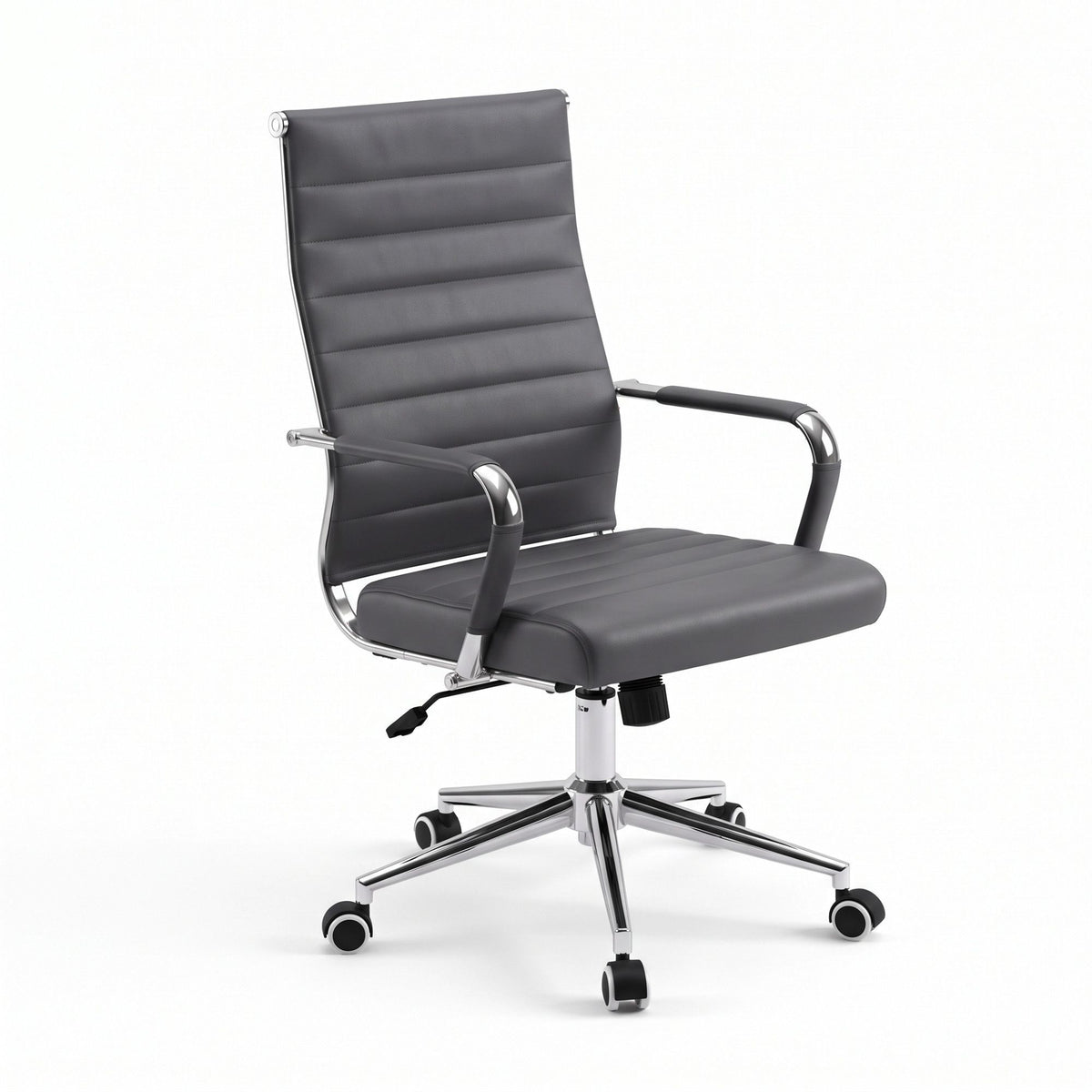 Artiss Conference Office Chair Swivel Computer Chair High Back Ribbed PU Leather Grey