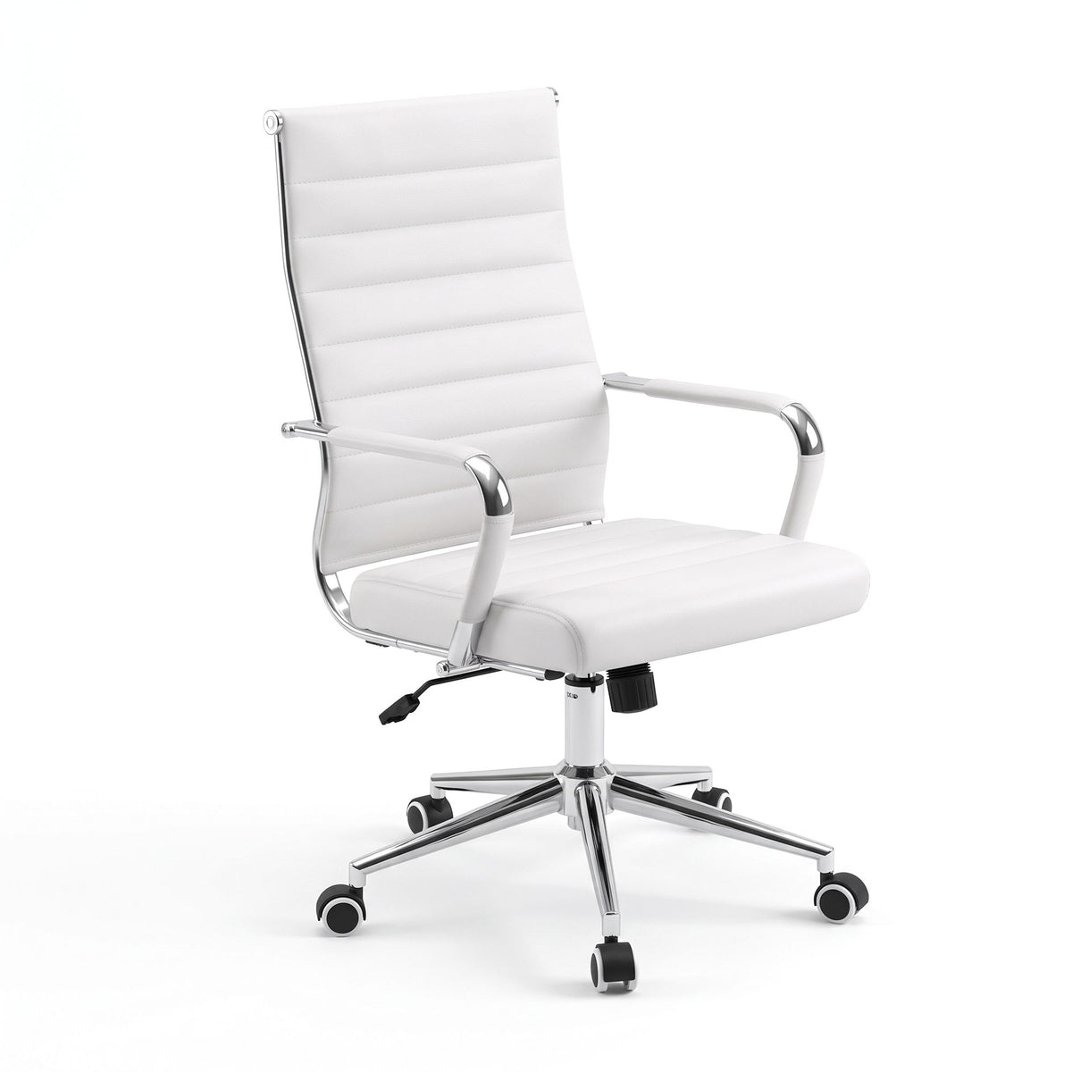Artiss Conference Office Chair Swivel Computer Chair High Back Ribbed PU Leather White
