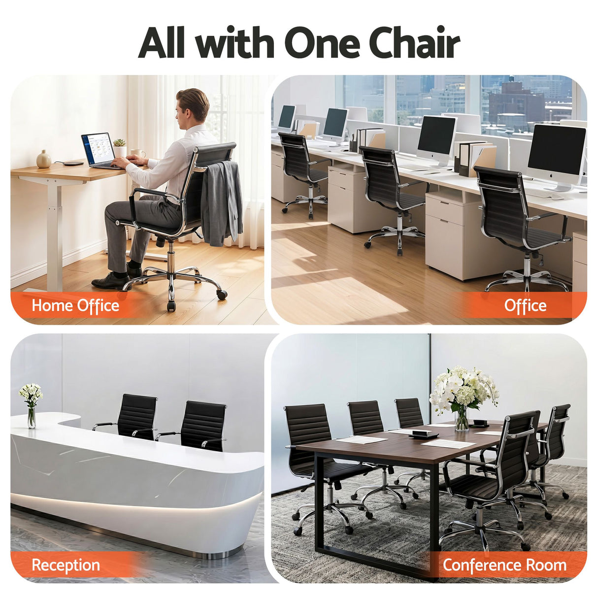 Artiss Office Chair Conference Chairs PU Leather Mid Back Black