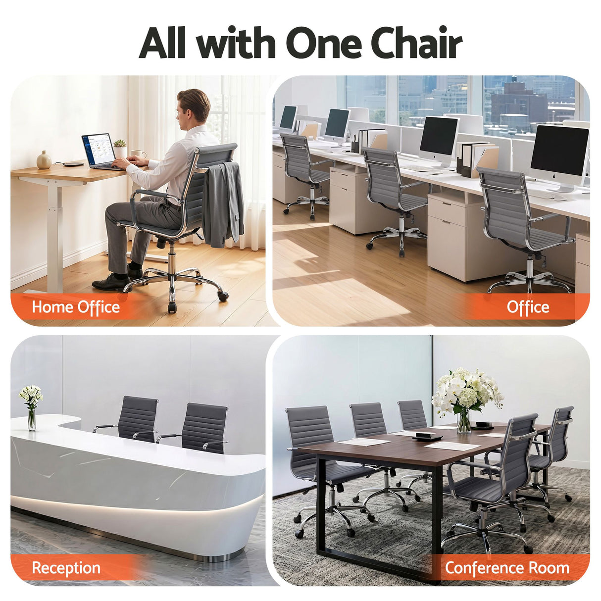 Artiss Office Chair Conference Chairs PU Leather Mid Back Grey