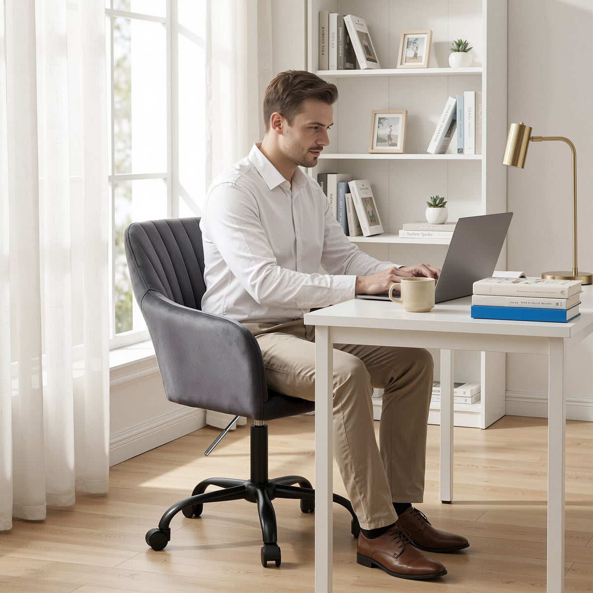 Artiss Office Chair Velvet Seat Dark Grey