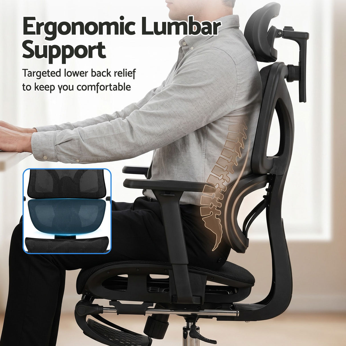 Office Chair 3D Multi-Function Black Mesh