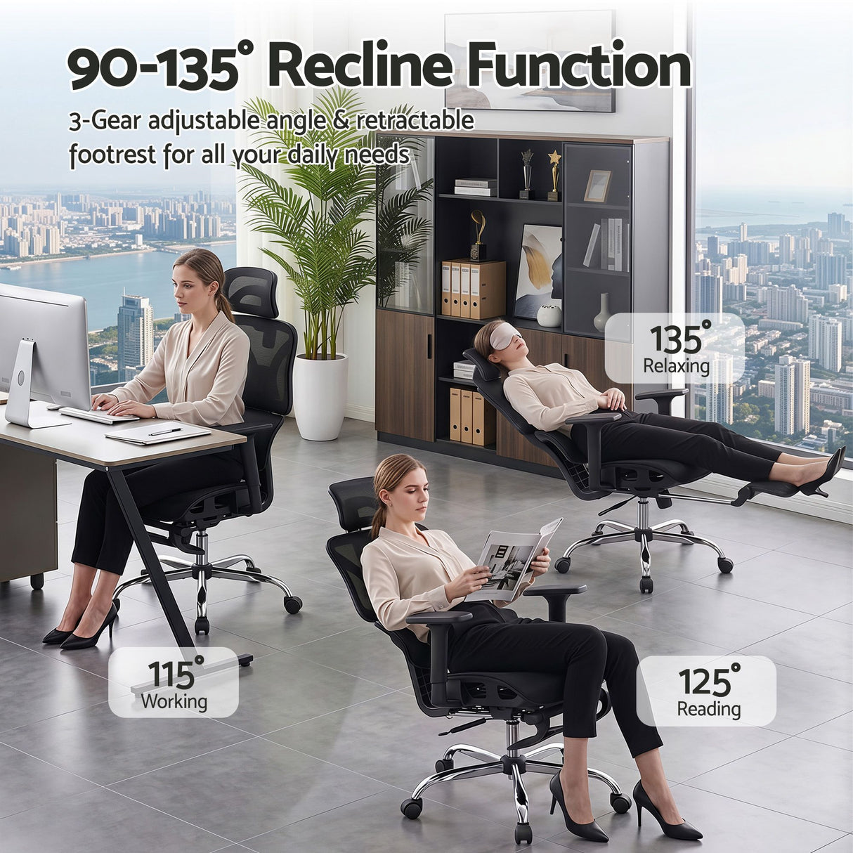 Office Chair 3D Multi-Function Black Mesh