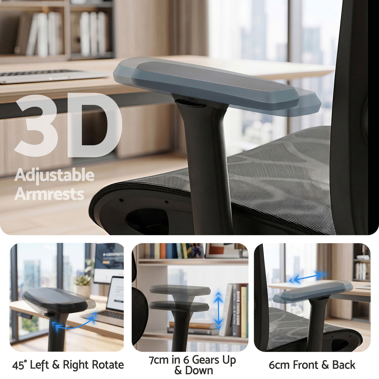 Office Chair 3D Multi-Function Black Mesh