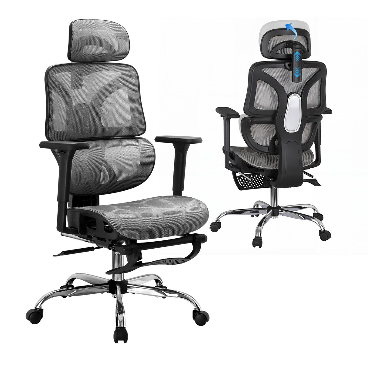 Office Chair 3D Multi-Function Grey Mesh