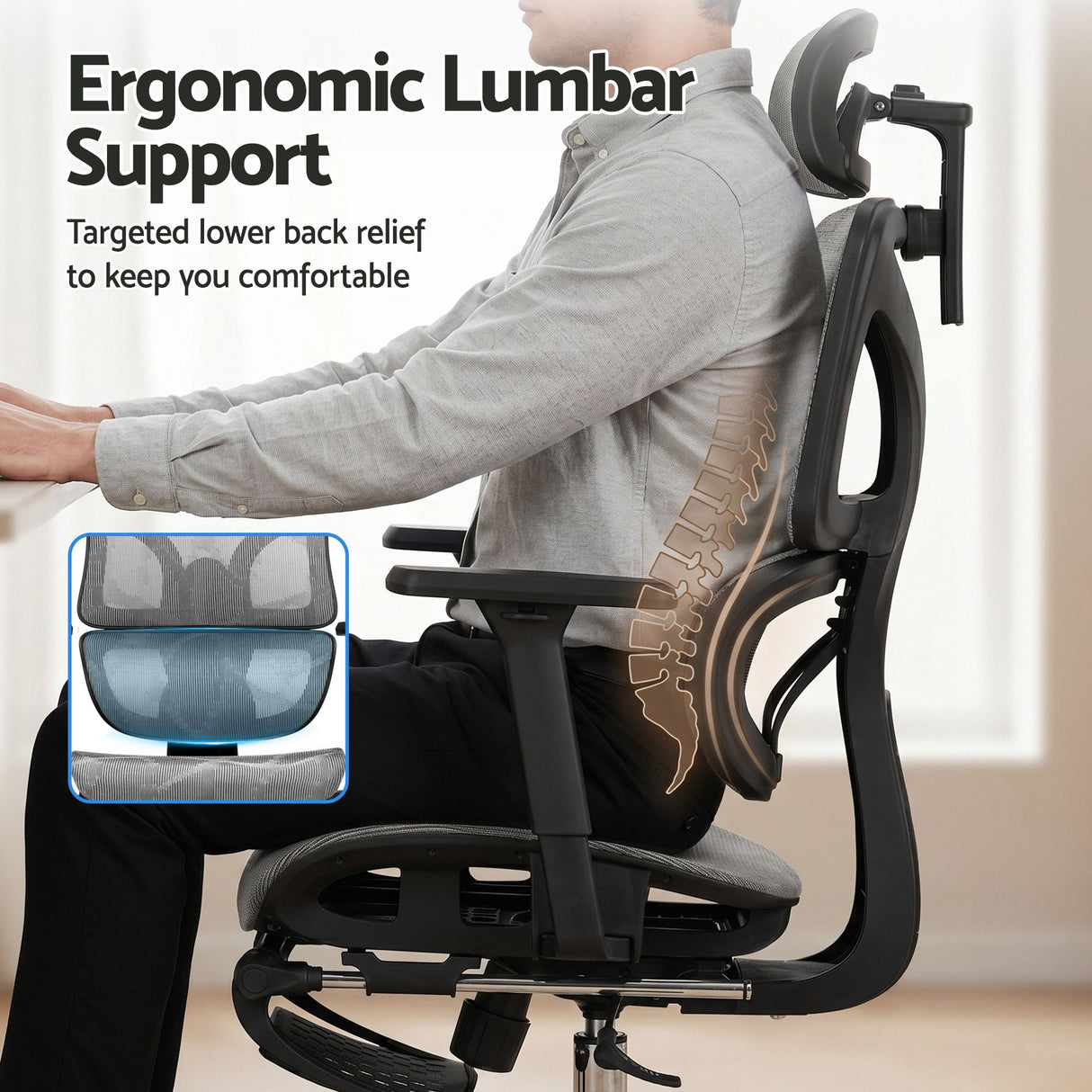 Office Chair 3D Multi-Function Grey Mesh