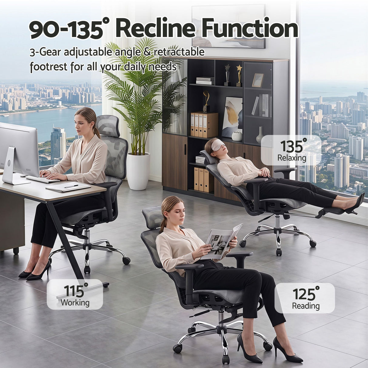 Office Chair 3D Multi-Function Grey Mesh