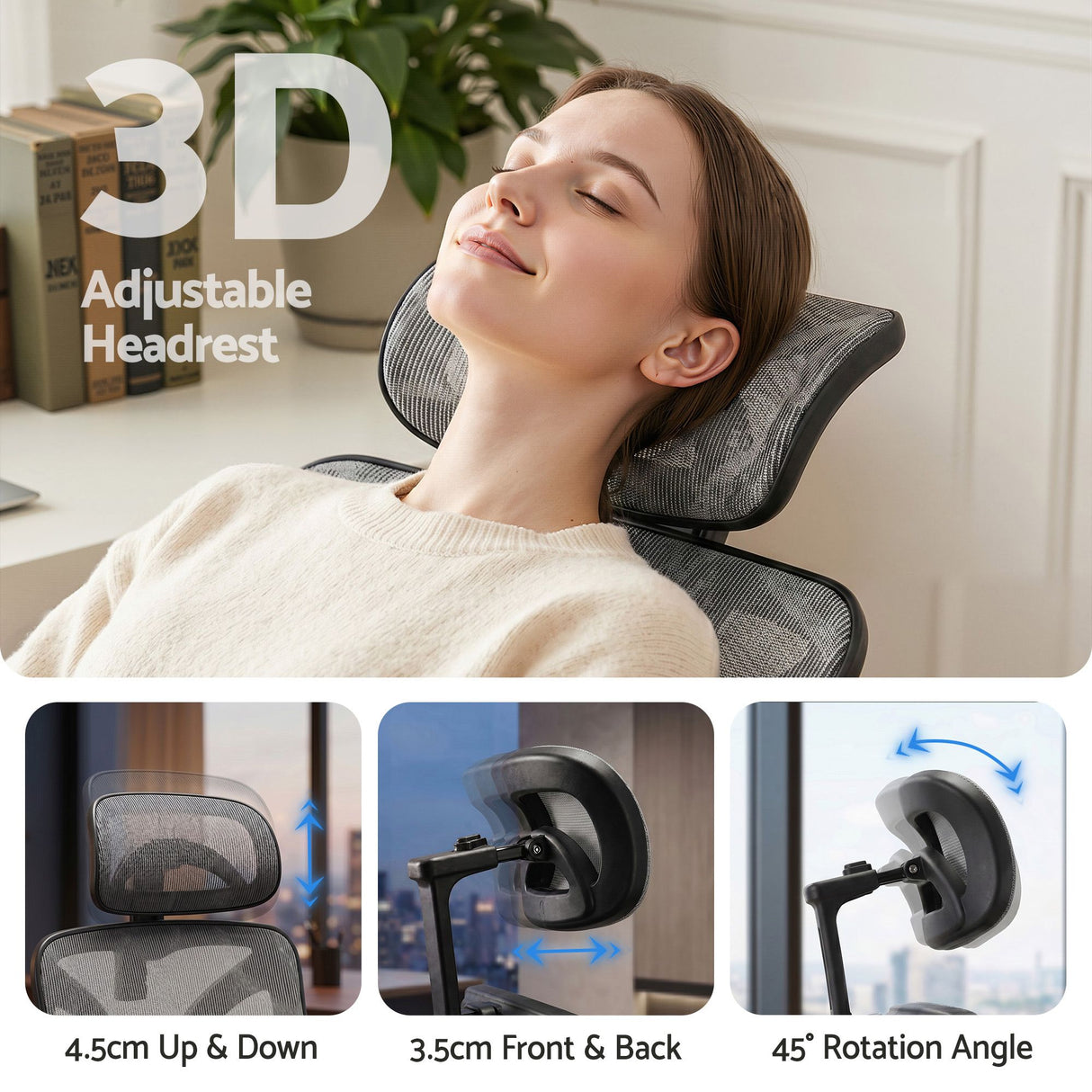 Office Chair 3D Multi-Function Grey Mesh