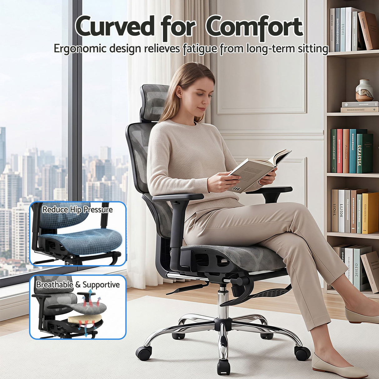 Office Chair 3D Multi-Function Grey Mesh