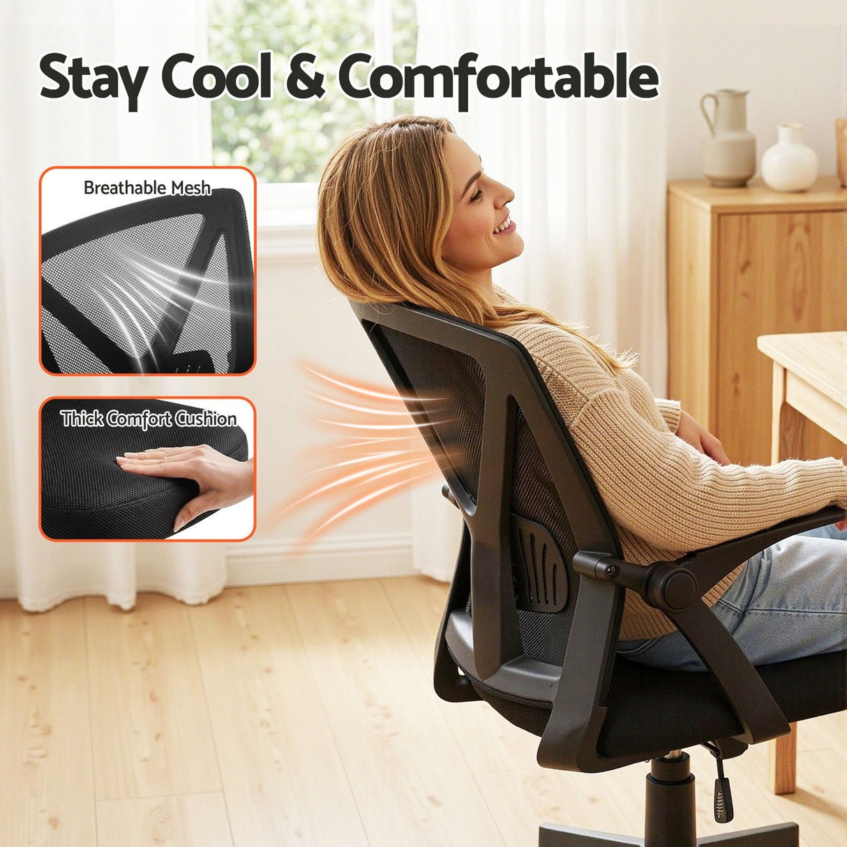 Artiss Mesh Office Chair Mid Back Black