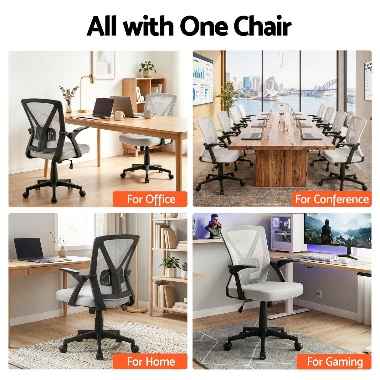 Artiss Mesh Office Chair Mid Back Grey