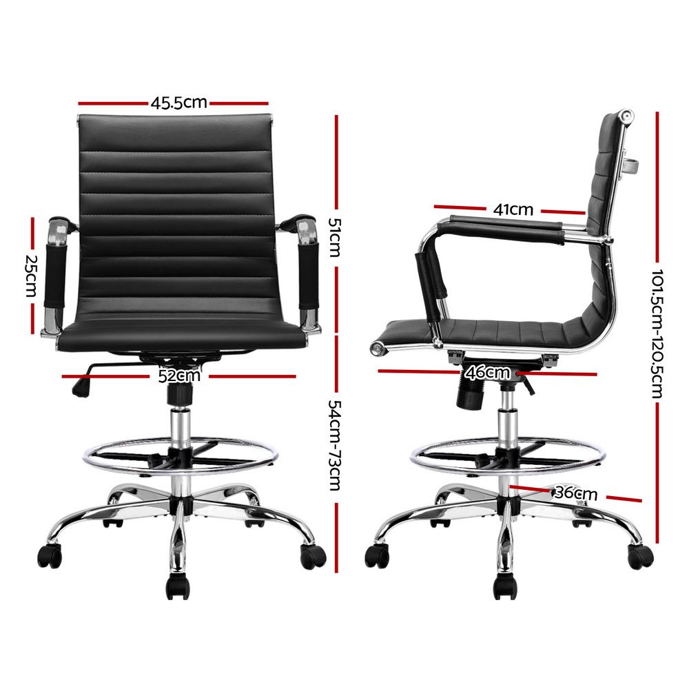 Artiss Office Chair Drafting Stool Leather Chairs Black