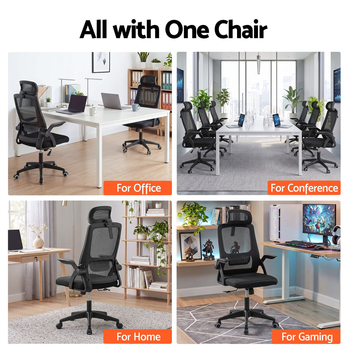 Artiss Ergonomic Office Chair Mesh Deak Chair with Flip-up Arms Adjustable Headrest Black