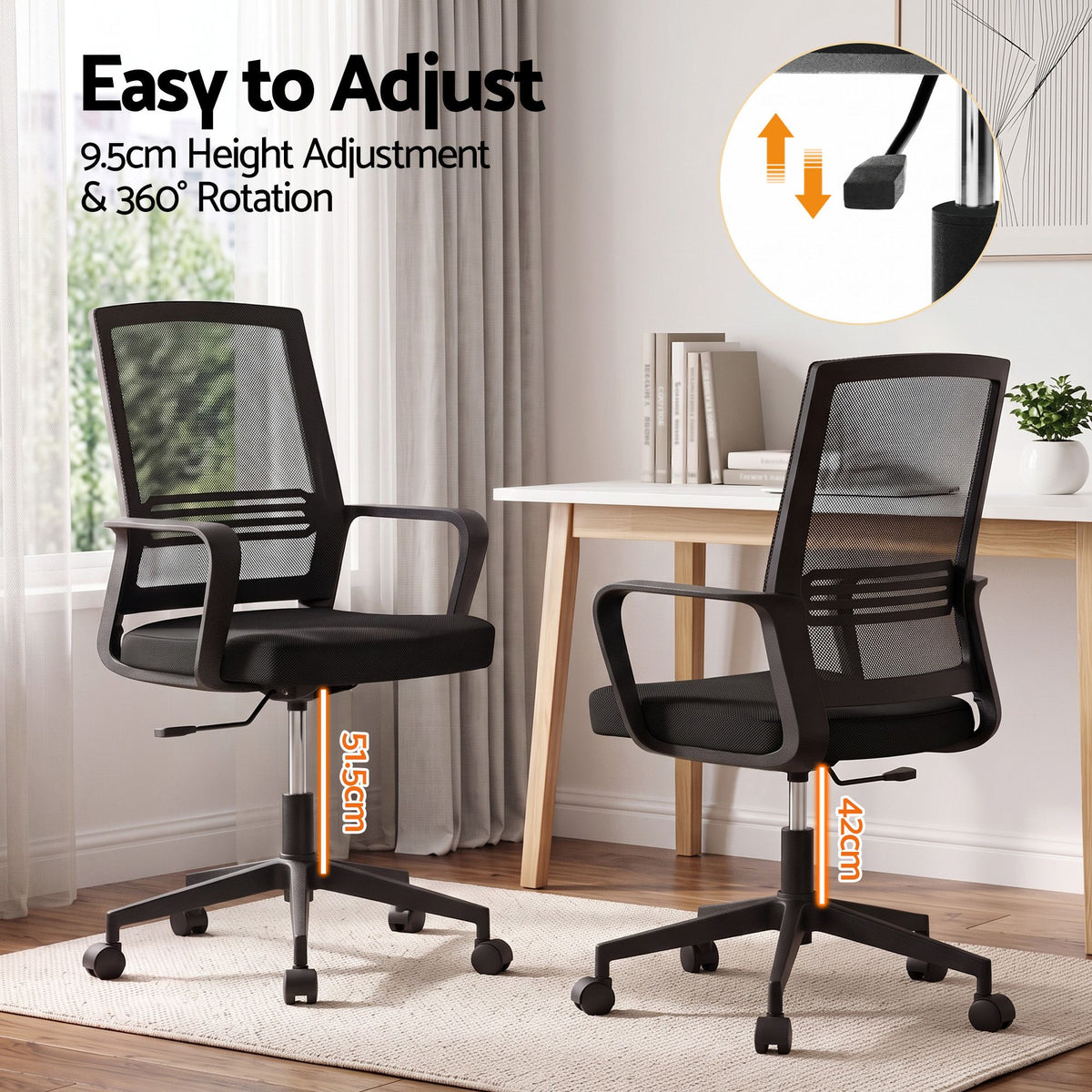 Artiss 2x Ergonomic Office Chair Mesh Mid Back Home Office Desk Chairs with Lumbar Support Black