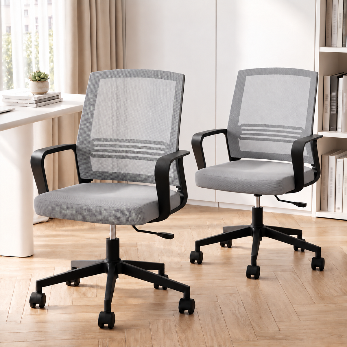 Artiss 2x Ergonomic Office Chair Mesh Mid Back Home Office Desk Chairs with Lumbar Support Grey