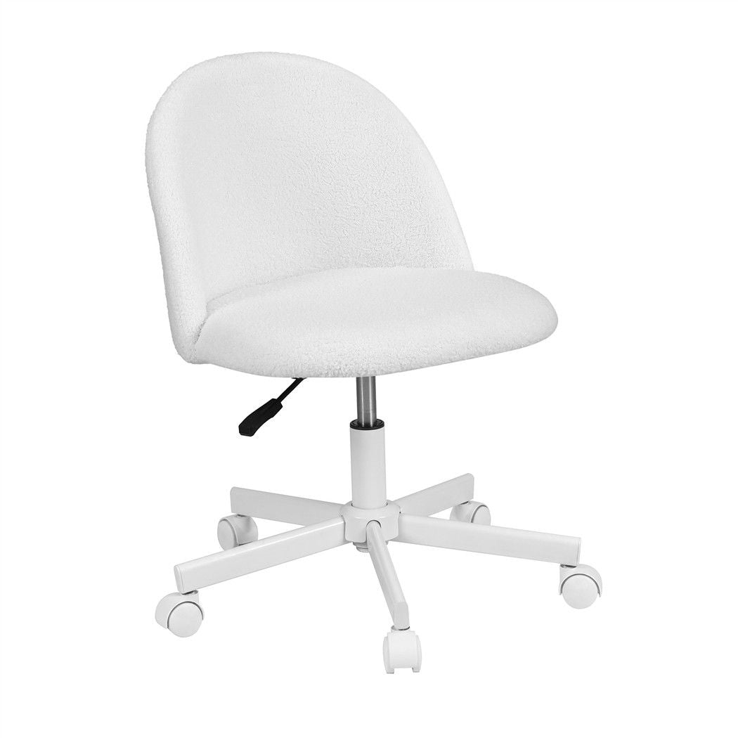 Artiss Office Chair Armless Swivel Vanity Desk Chair with Wheels Teddy Fleece White