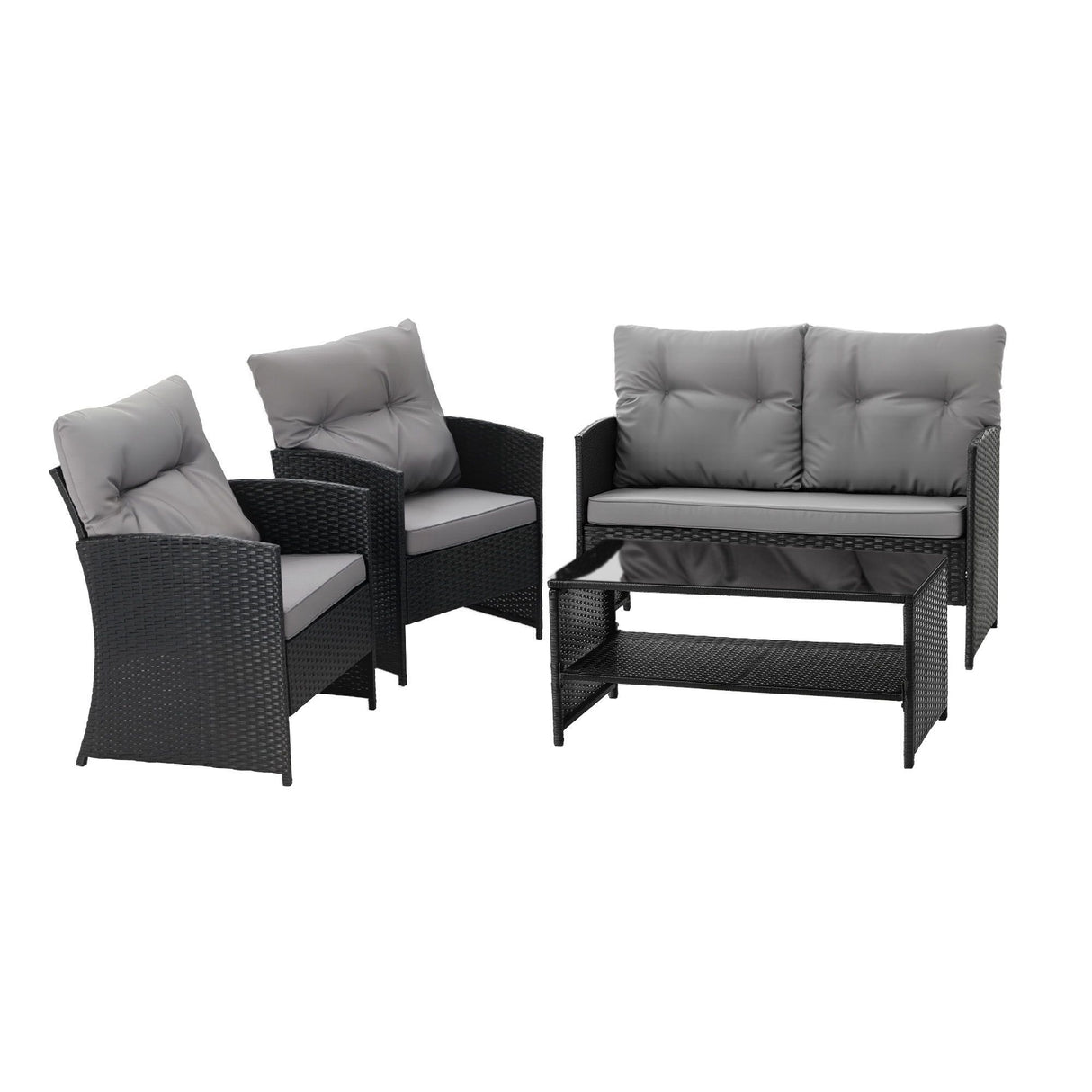 Gardeon 4-Piece Outdoor Sofa Set Coffee Table Chair Rattan Furniture Black