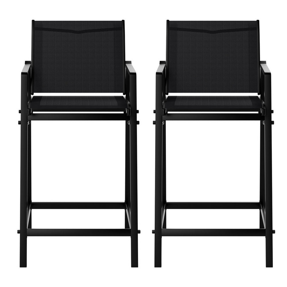 Gardeon 2PC Outdoor Bar Stools Steel Dining Chairs Patio Furniture Garden Black