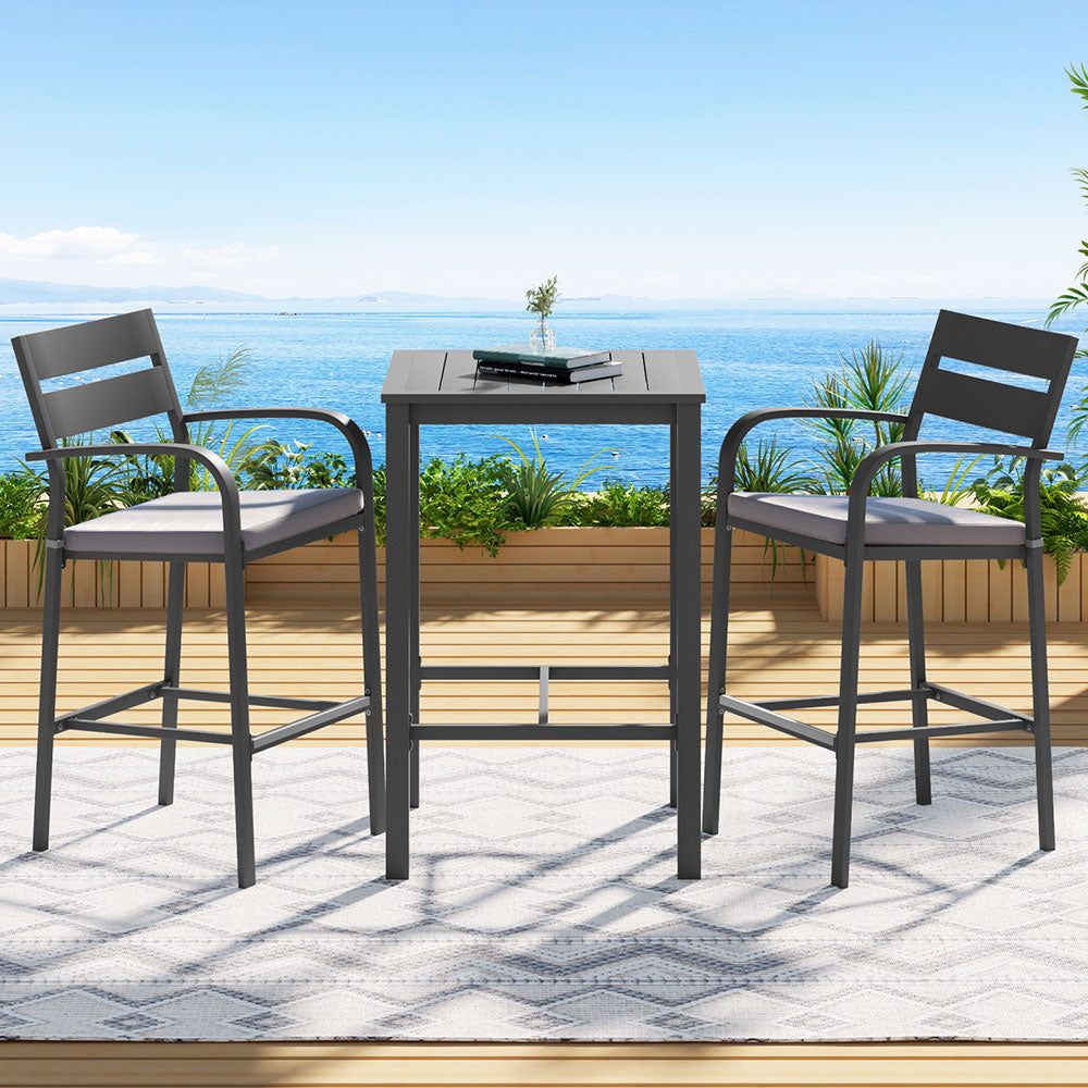 Gardeon 3Pcs Outdoor Bar Set Stools Dining Chairs Table Patio Aluminium Bistro Set Black
