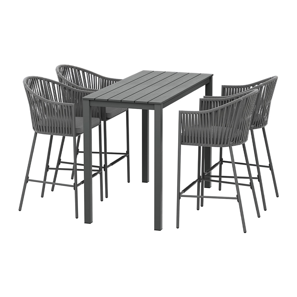 Ember 5-Piece Outdoor Bar Set Dining Table Rope Chair Patio Bistro Set