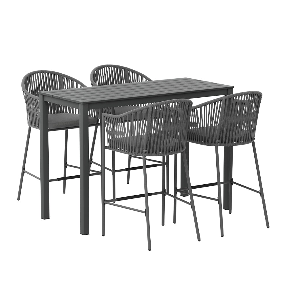 Ember 5-Piece Outdoor Bar Set Dining Table Rope Chair Patio Bistro Set