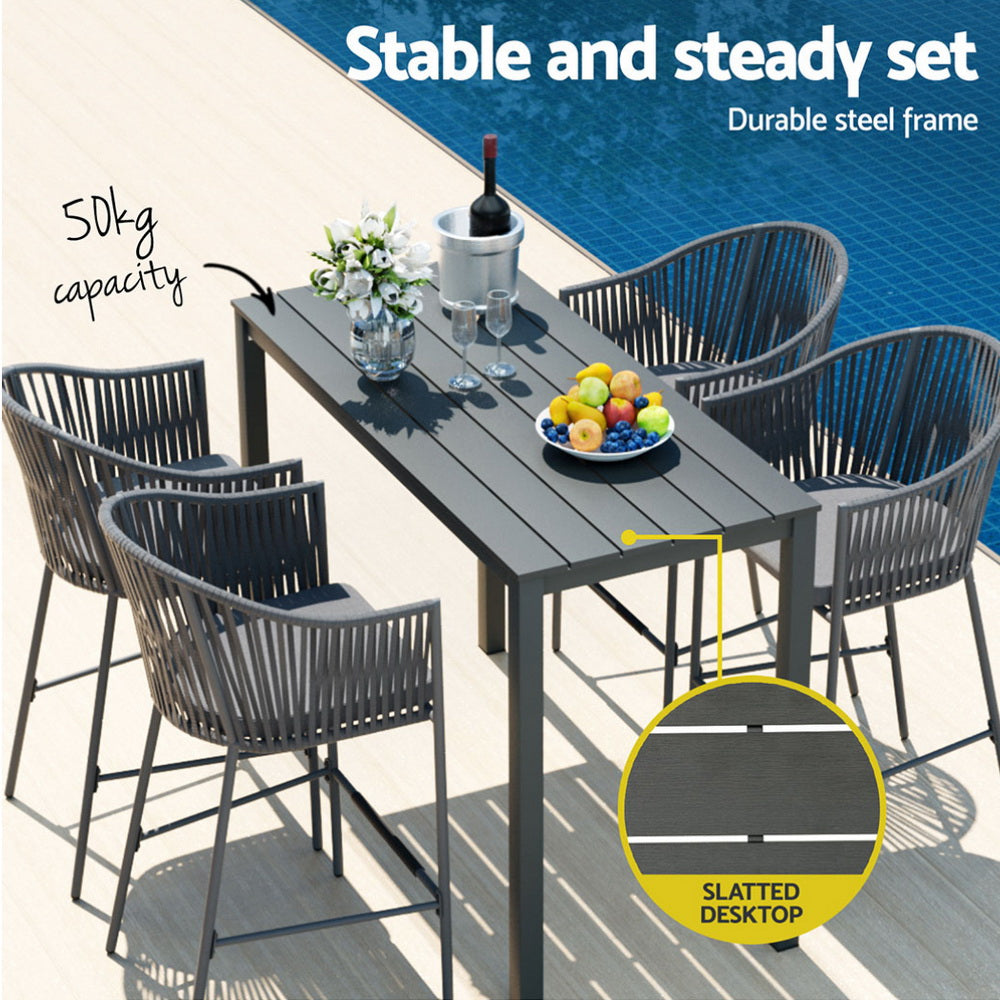 Ember 5-Piece Outdoor Bar Set Dining Table Rope Chair Patio Bistro Set