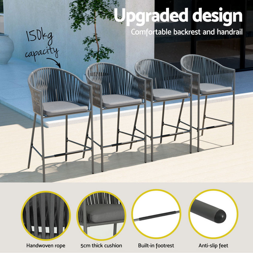 Ember 5-Piece Outdoor Bar Set Dining Table Rope Chair Patio Bistro Set