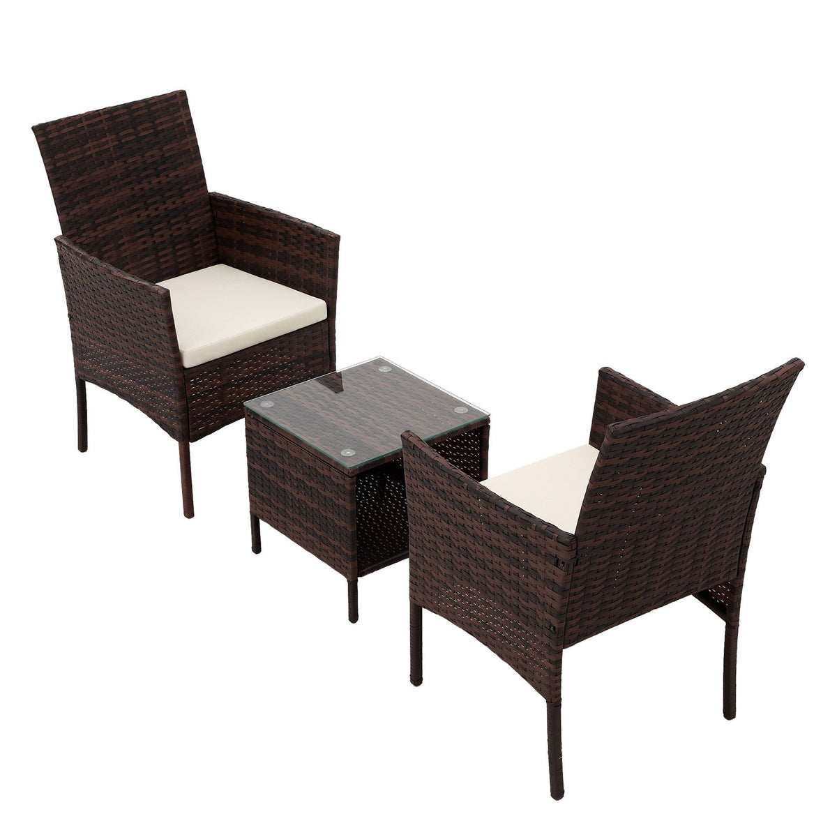 Gardeon 3PC Outdoor Bistro Set Patio Furniture Wicker Setting Chairs Table Cushion Brown
