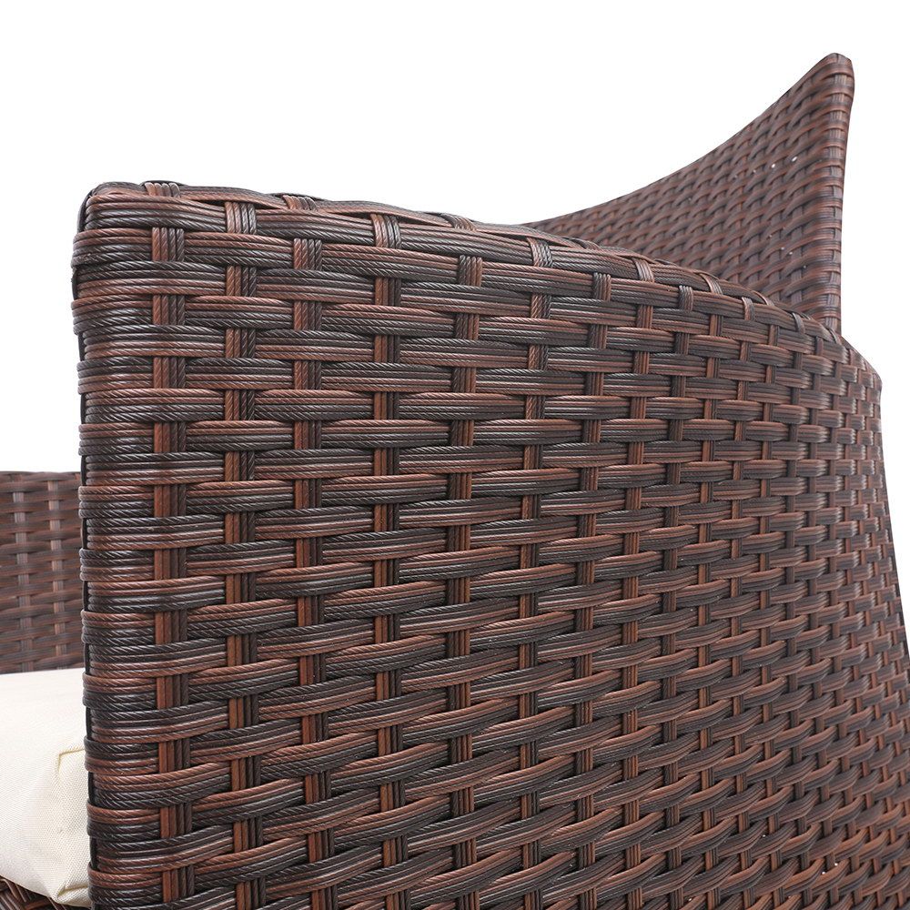 Gardeon 3PC Outdoor Bistro Set Patio Furniture Wicker Setting Chairs Table Cushion Brown