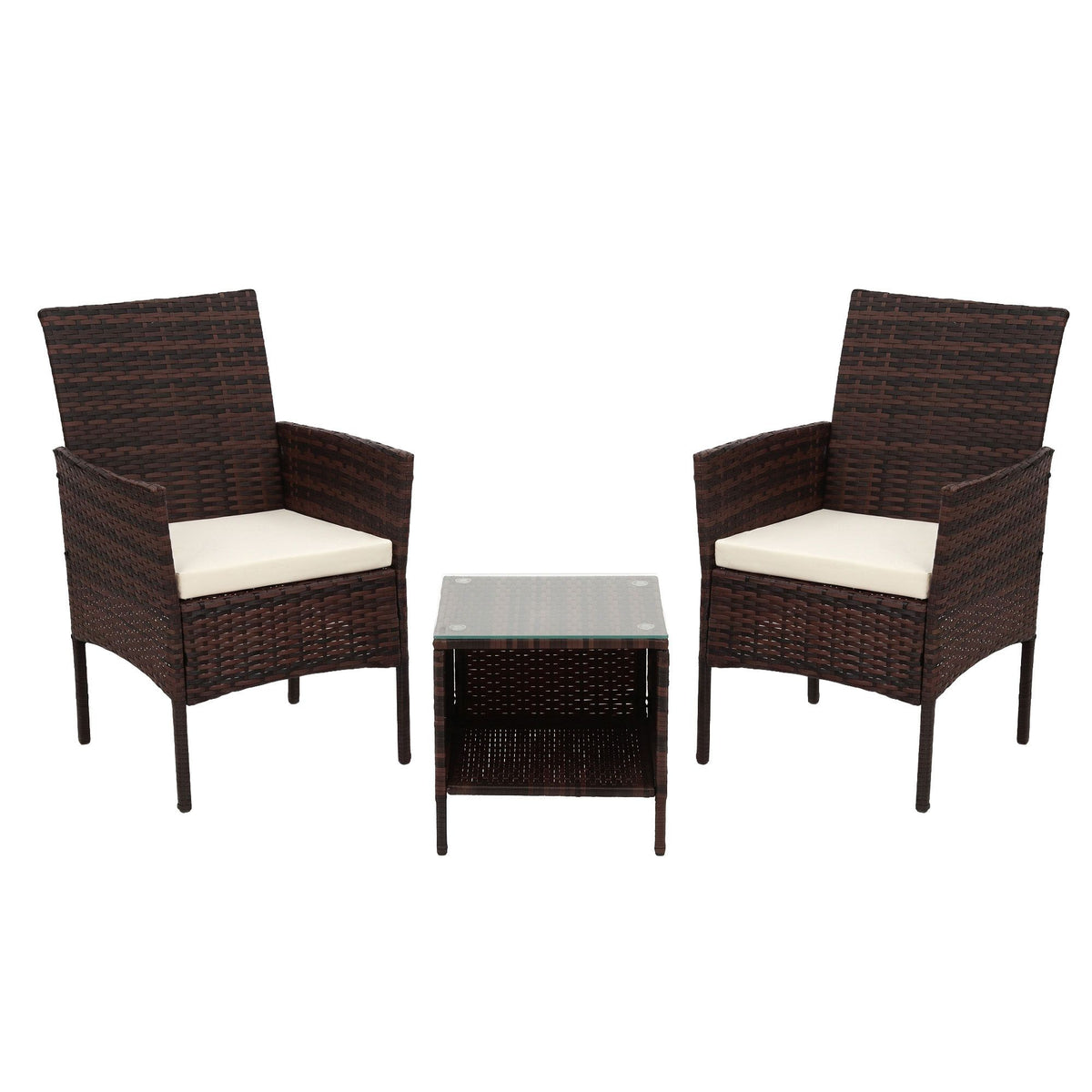 Gardeon 3PC Outdoor Bistro Set Patio Furniture Wicker Setting Chairs Table Cushion Brown