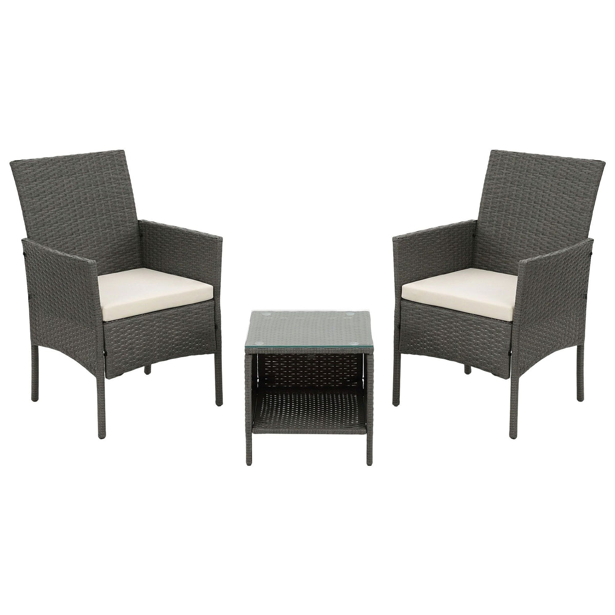 Gardeon 3PC Outdoor Bistro Set Patio Furniture Wicker Setting Chairs Table Cushion Grey
