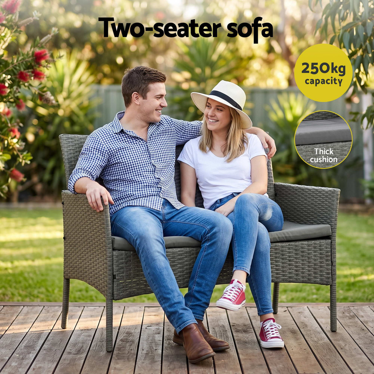 Gardeon 4-Piece Outdoor Sofa Set Rattan Furniture with Two Pillows Grey