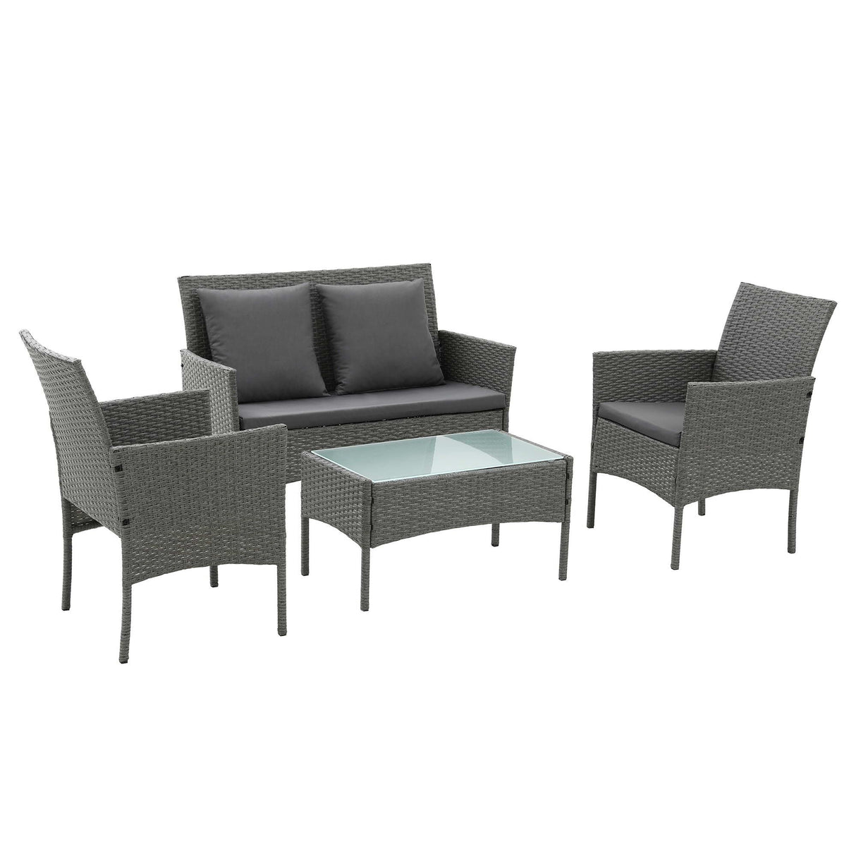 Gardeon 4-Piece Outdoor Sofa Set Rattan Furniture with Two Pillows Grey
