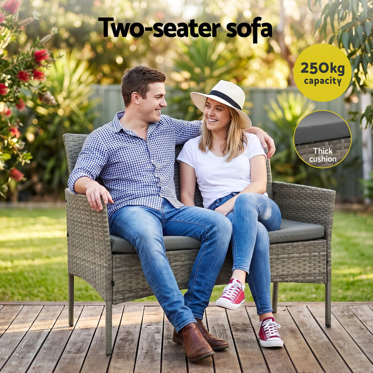 Gardeon 4-Piece Outdoor Sofa Set with Two Pillows Rattan Furniture Grey