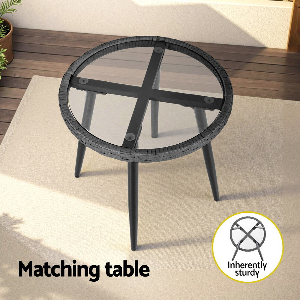 Gardeon 3PC Outdoor Bistro Set Patio Furniture Lounge Setting Table and Chairs Grey