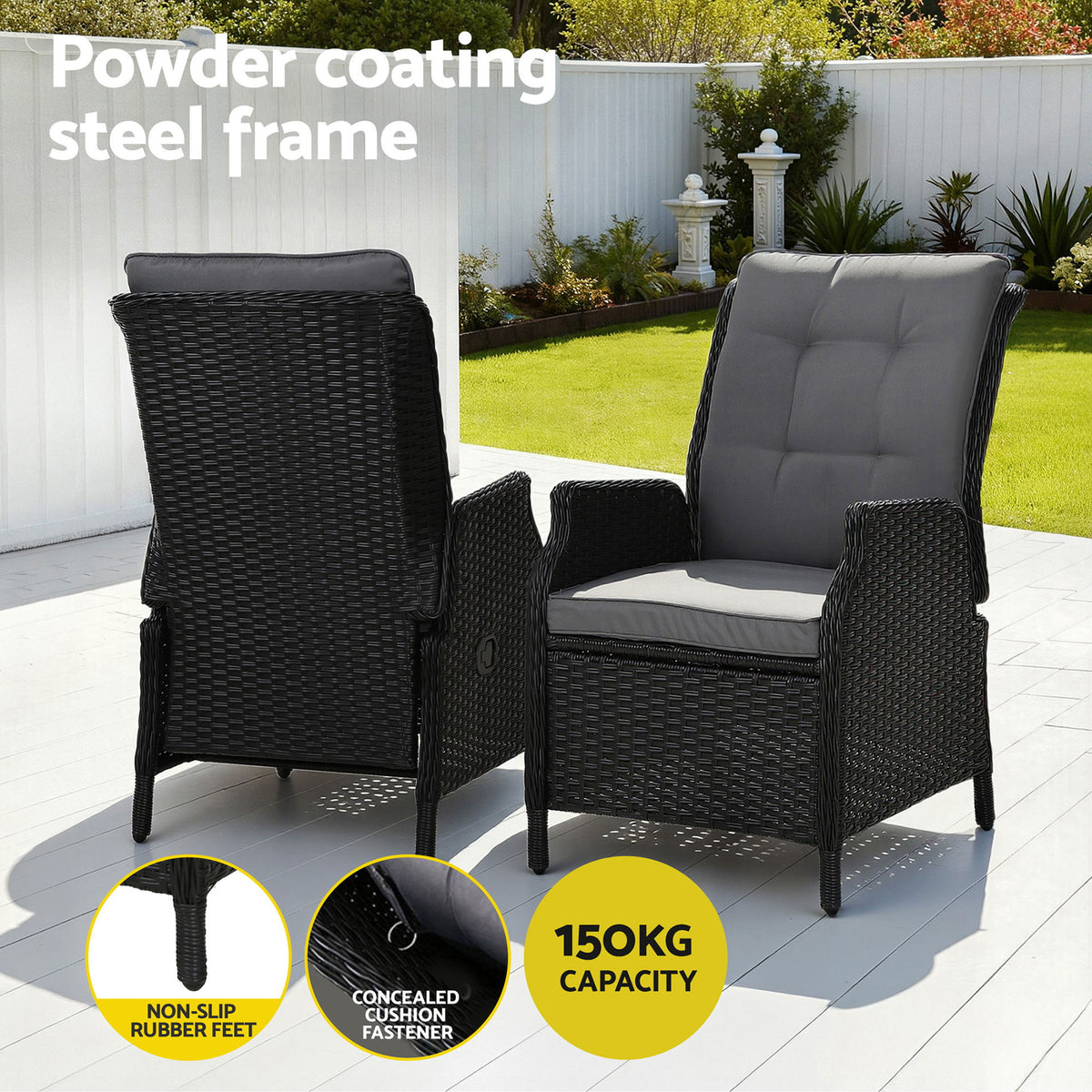 Gardeon Sun lounge Wicker Lounger Outdoor Furniture Patio Adjustable Black