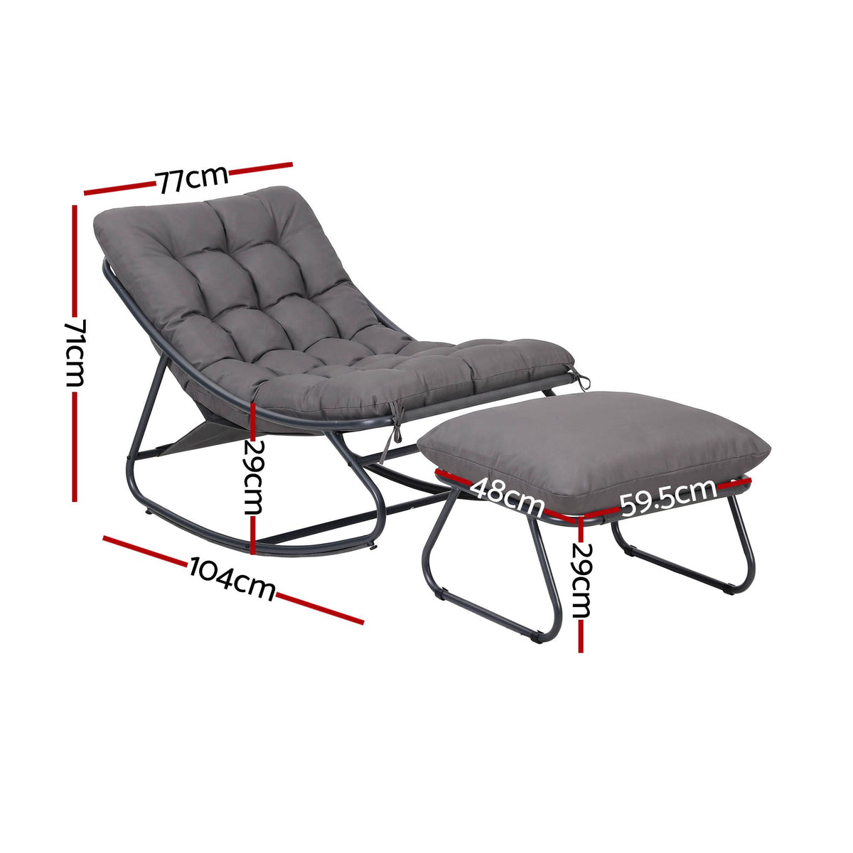 Gardeon Rocking Chair with Footrest Mesh Seat Cushion Outdoor Chairs Grey