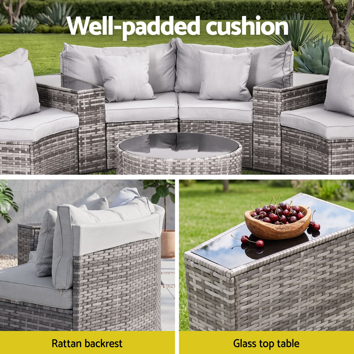 Gardeon 8 Seater Outdoor Sofa Set 11PCS Table Chair Set Garden Rattan Furniture