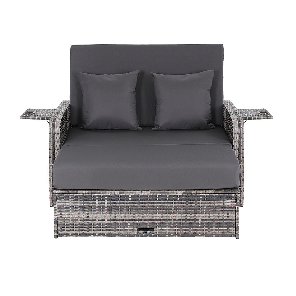 Gardeon Outdoor Day Bed Sun Lounge Setting Wicker Lounger Patio Furniture Grey