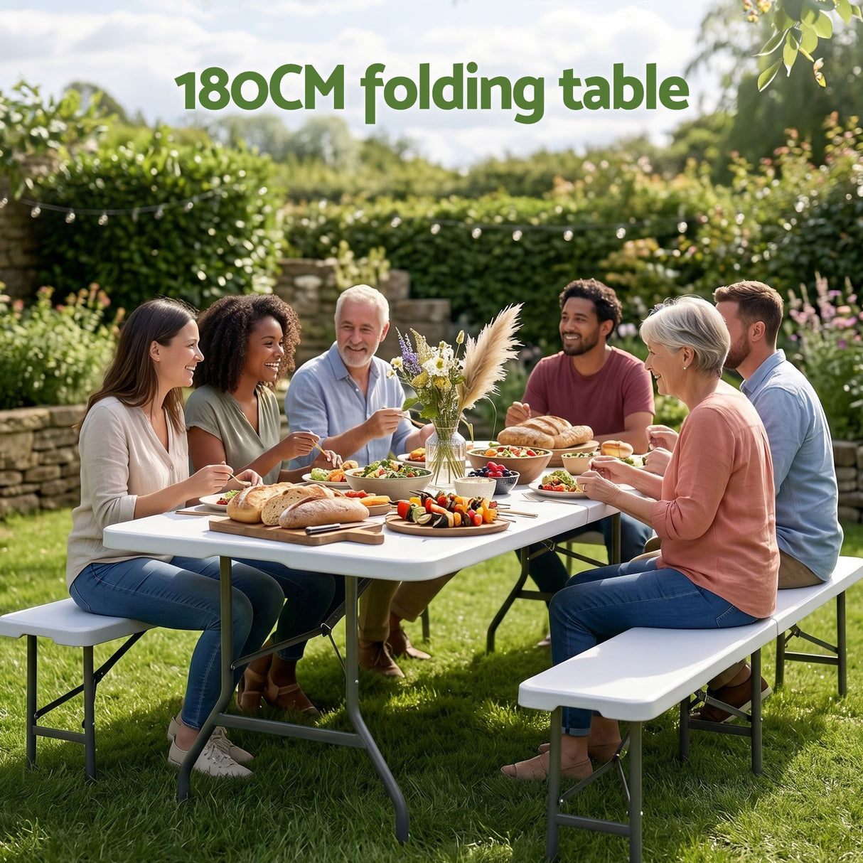 Gardeon 180cm Folding Table Portable Fold-in-Half with Handle Camping Picnic