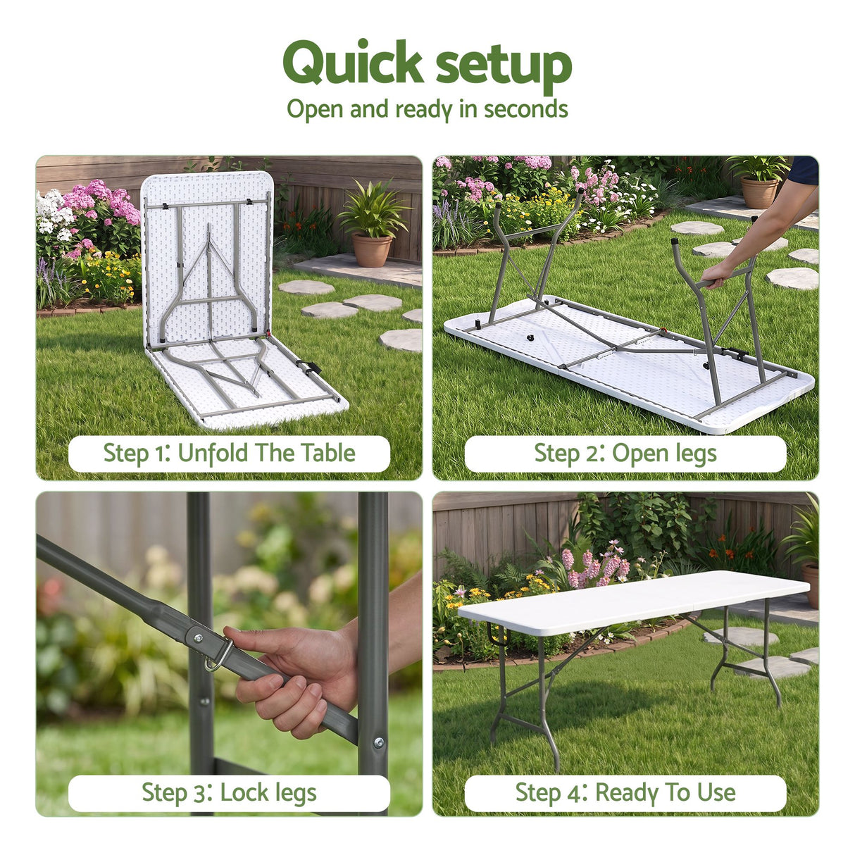 Gardeon 180cm Folding Table Portable Fold-in-Half with Handle Camping Picnic
