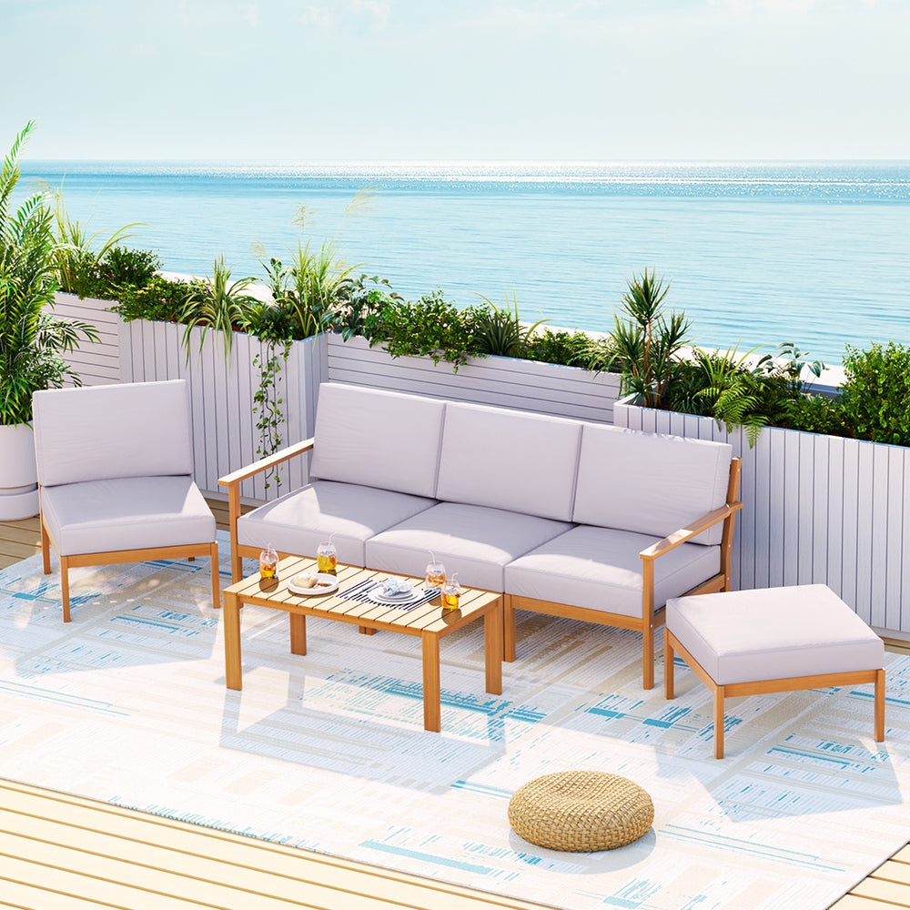 Ember 5-Seater Outdoor Sofa Set Wooden Lounge Setting 6PCS