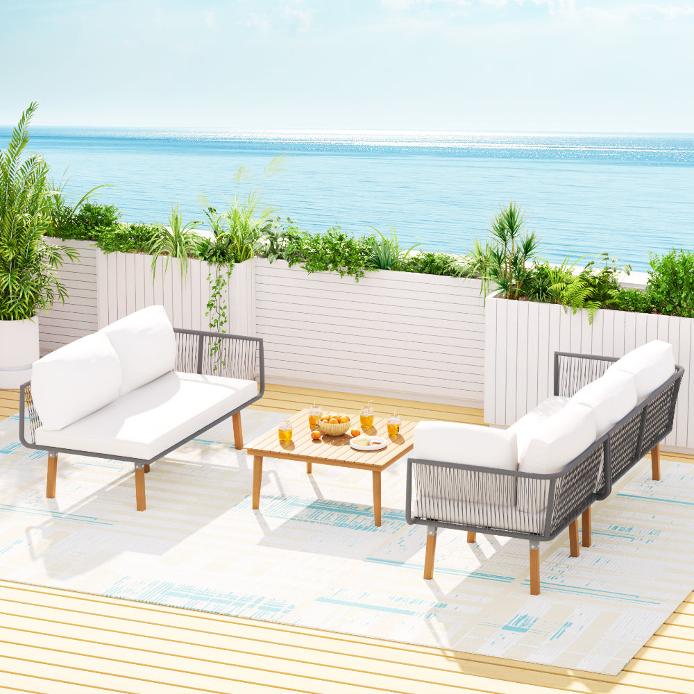 Ember 5-Seater Outdoor Sofa Set Wooden Lounge Setting Aluminum