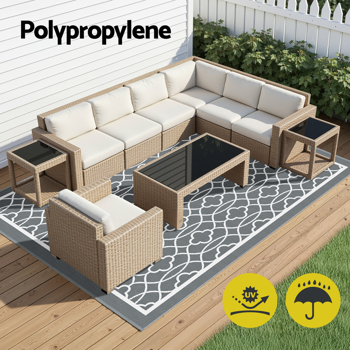 Gardeon Outdoor Rugs 274x366cm Large Carpet Reversible Area Mat PP Dual-Sided Patio Rug