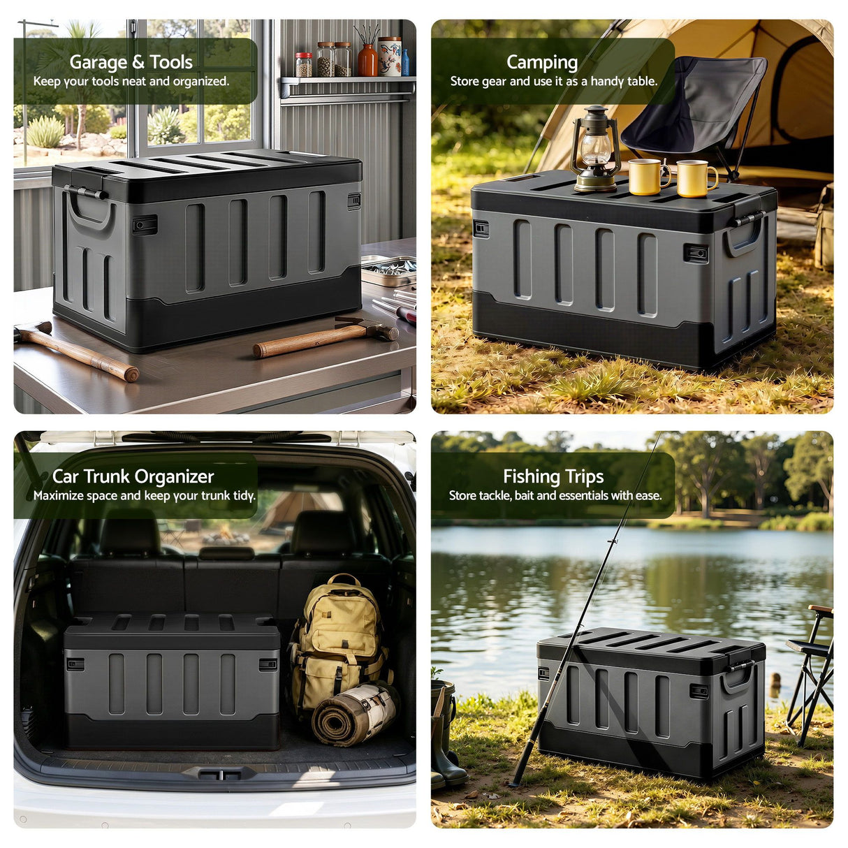 Gardeon Collapsible Outdoor Storage Box 60L Stackable Folding Camping Organizer Black