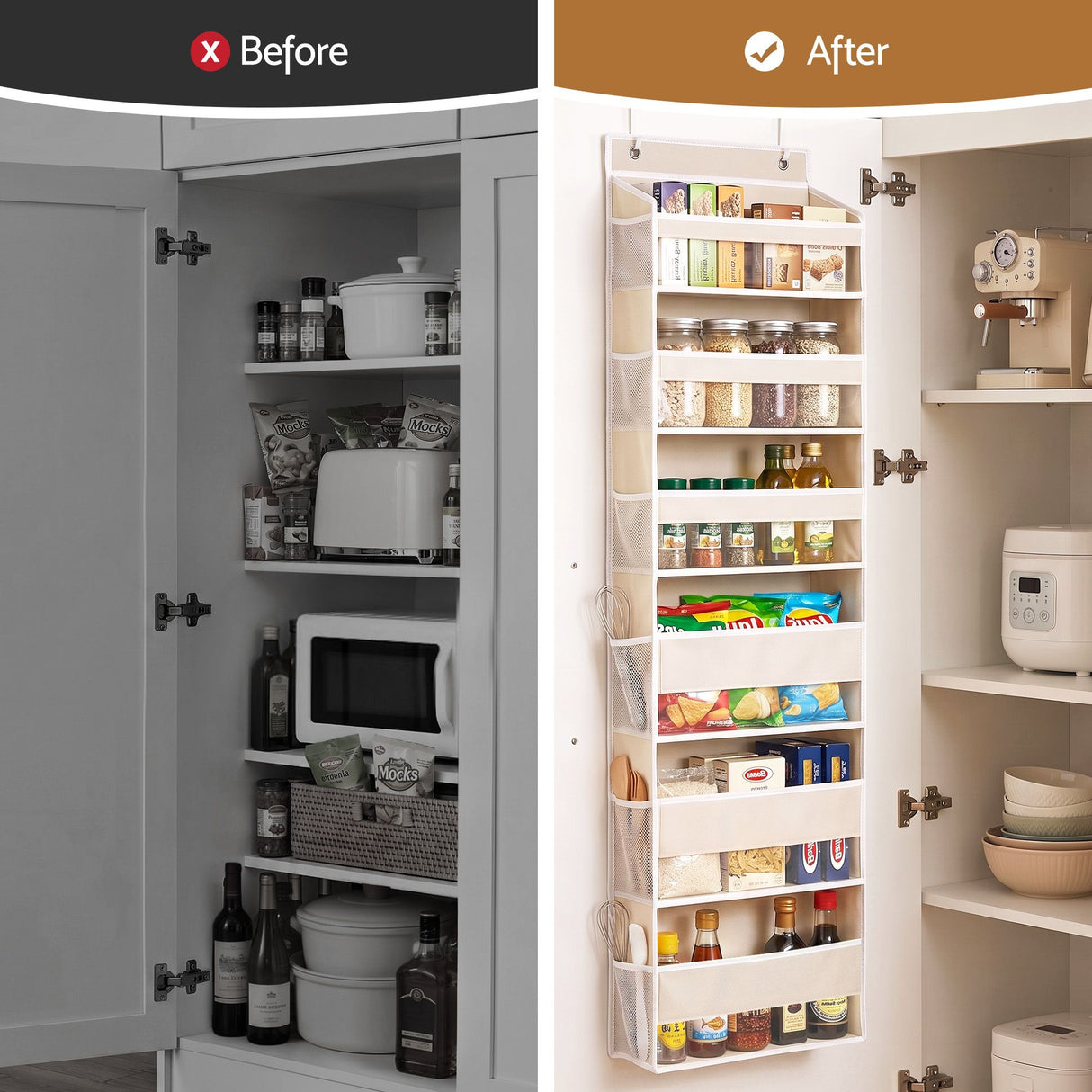 Artiss 2X Over Door Storage Hangers Pantry 6-Tier Organiser Pockets Fabric Beige