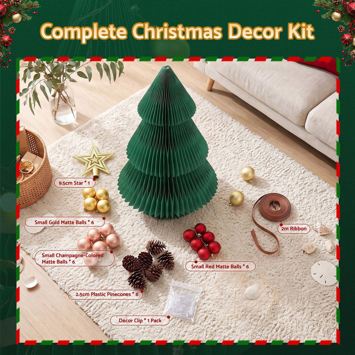 Jingle Jollys 2X Folding Christmas Tree 47CM Xmas Table Decorations Red&Green