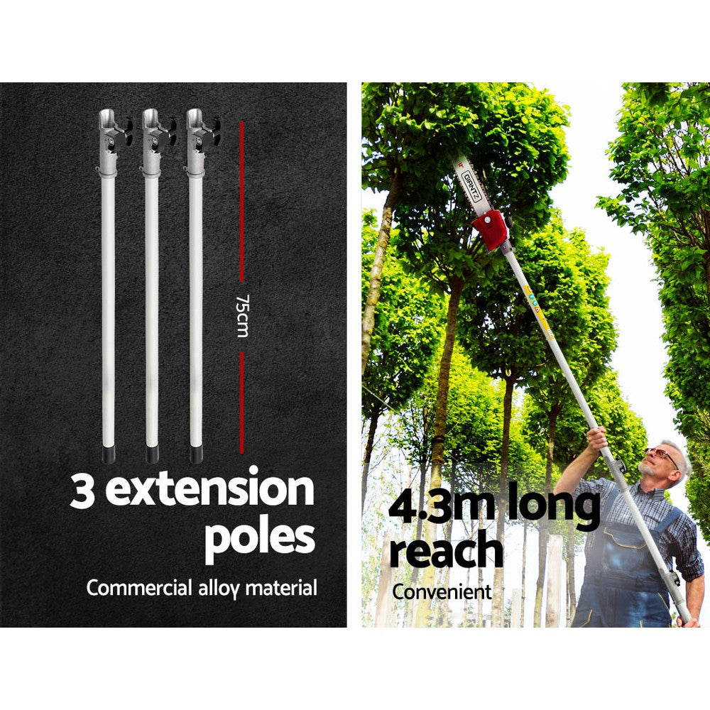 Giantz 31cc Pole Chainsaw 4 Stroke Petrol Tree Pruner Saw 12 Inch Bar Long Reach