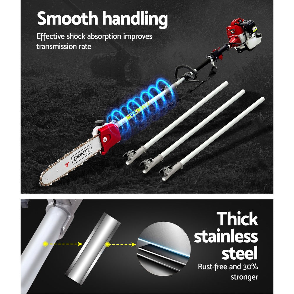 Giantz Pole Chainsaw 2 Stroke Petrol Tree Pruner Long Reach Saw 12 Inch Bar 7 In 1